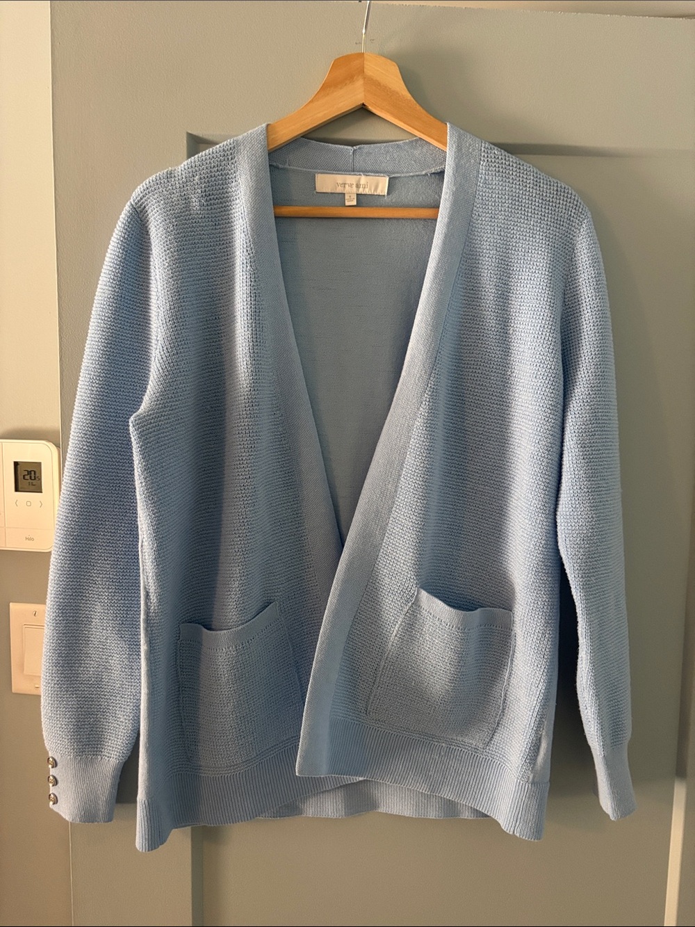 Verve Ami Light Blue Open-Front Cardigan with Patch Pockets